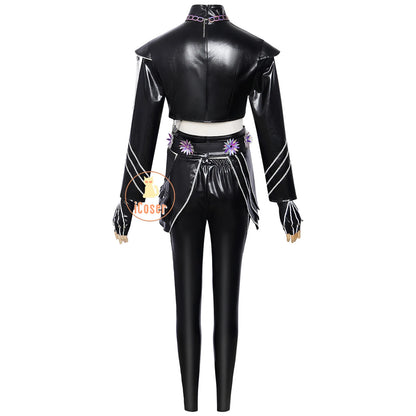 KPop Demon Hunters Rumi Cosplay Costume Black Leather Combat Uniform Necklace Gothic Punk Huntrix Halloween Women Girls iCoser