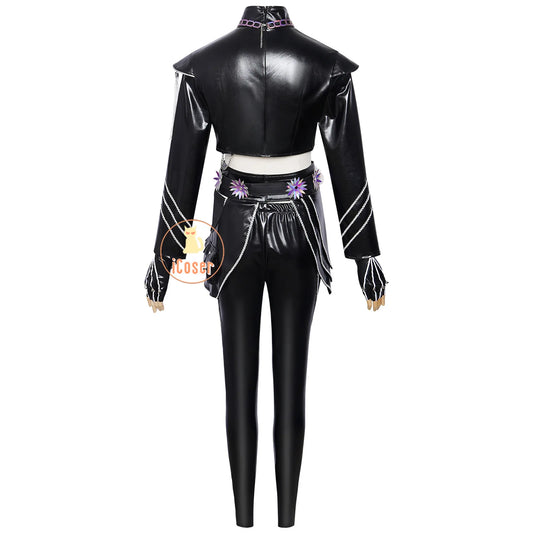KPop Demon Hunters Rumi Cosplay Costume Black Leather Combat Uniform Necklace Gothic Punk Huntrix Halloween Women Girls iCoser