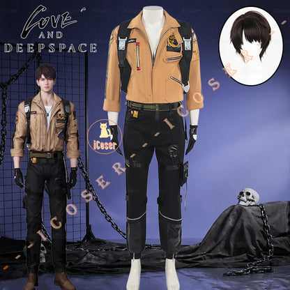 Love and Deepspace Caleb Cosplay Costume Wig Brown Flying Jacket Supersonic Uniforms Halloween Party for Women Men Outfit Props