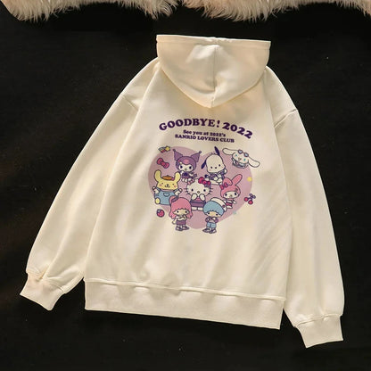 2025 New Sanrio Hello Kitty Jacket 2000s Zip Hoodie White Sweatshirt Young Women Fall Winter Kawaii Lolita Jacket Student Tops