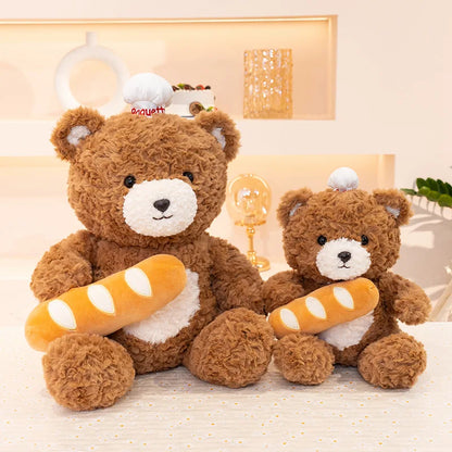 30-40cm New Arrival Kawaii Bear Cosplay Pastry Cook Plushies Soft Doll Red Scarf Cheese Bread Bear Stuffed Toy Birthday Gift