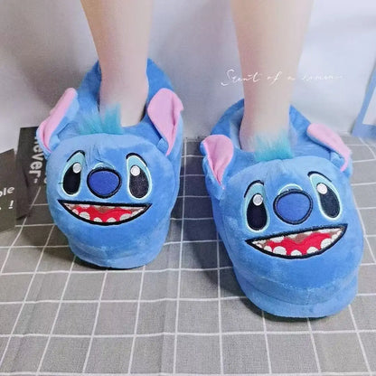 Disney Stitch Cotton Slipper Anime Cartoon Winter Warm Indoor Shoes Toys Plush Stuffed Home Slippers Woman Girl Christmas Gifts