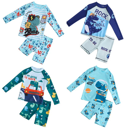 Boys Swimsuit 2 to 12 Years Split Long Sleeve Swimwear Sunscreen Water Suit Quick Drying Top+Shorts Hot Spring Summer Bath Suits