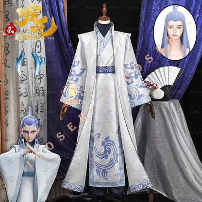 Anime Movies Nezha Aobing Cosplay Costume Wig Hanfu Uniform Horns Ao Bing Ancient Clothing Ne Zha 2 Halloween Carnival Women Men