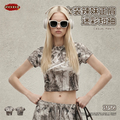 ZODF Sexy 2026 Summer Women Camouflage Printing Crop T-Shirts Hotsweet Girls O Neck Sport T Shirt Brand Tees HY1201