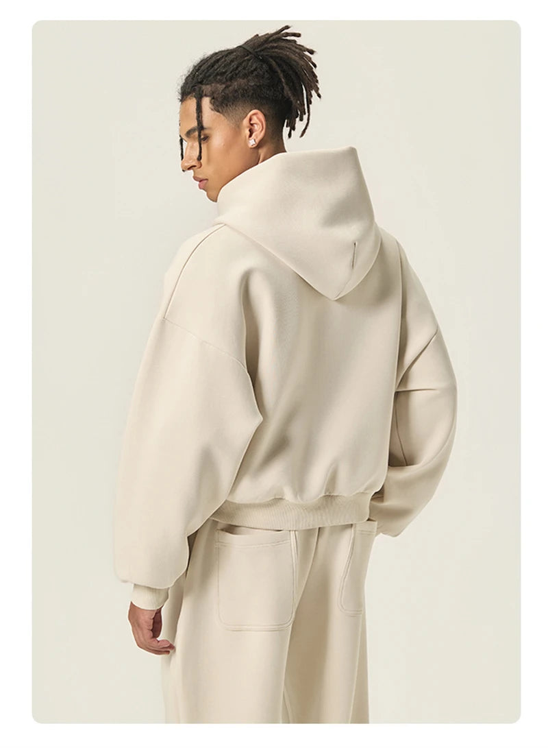 ZODF Trendy Winter 350gsm Solid Fleece Hooded Hoodies For Man Unisex Boxyfit Solid Warm Pullovers Brand Clothing HY0038