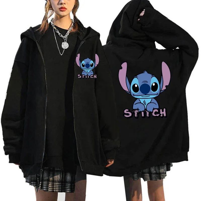 Women's Clothing Deals Aesthetic Youth Sweatshirts Black Zip Hoodies Disney Lilo & Stitch Winter Sweaters Women's Coats Jackets
