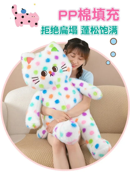 45-80cm Kawaii Wave Point Cat Plush Toy Doll Pillow Cushion Cartoon White Red Large Size Sleeping Plush Doll Gift for Girlfriend