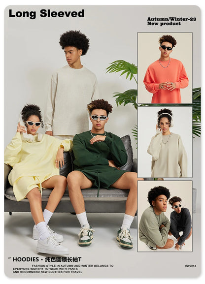 ZODF NEW Autumn Men's Solid Full Sleeve T Shirts Unisex Loose Oversized Casual 305GSM Cotton Basic T-Shirt Brand TEE HY0209