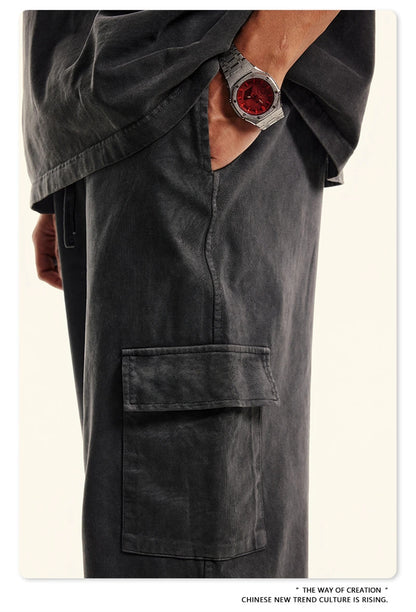 ZODF New 2024 Spring Summer 358gsm Cotton Cargo Pants For Men Unisex Casual Washed Straight Multi-Pockets Loose Trousers HY0829