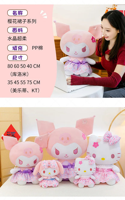 New Sanrio Pink Peach Hello Kitty Plush Toy Cat Doll Kuromi My Melody Stuffed Animal for Girls Birthday Xmas Gift Soft Cute Kids