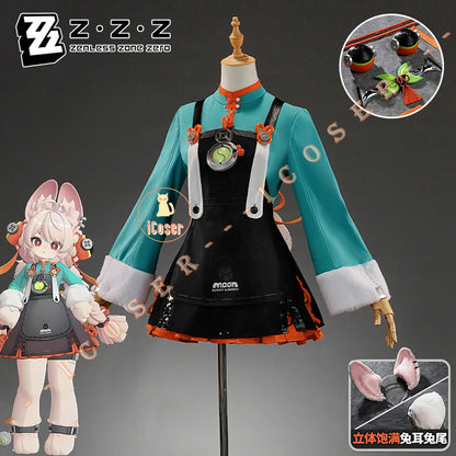 Zenless Zone Zero Zhao Cosplay Costume Wig Dress Uniform Tail Earrings Headwear Rabbit Ear Halloween Party for Women Girls Props