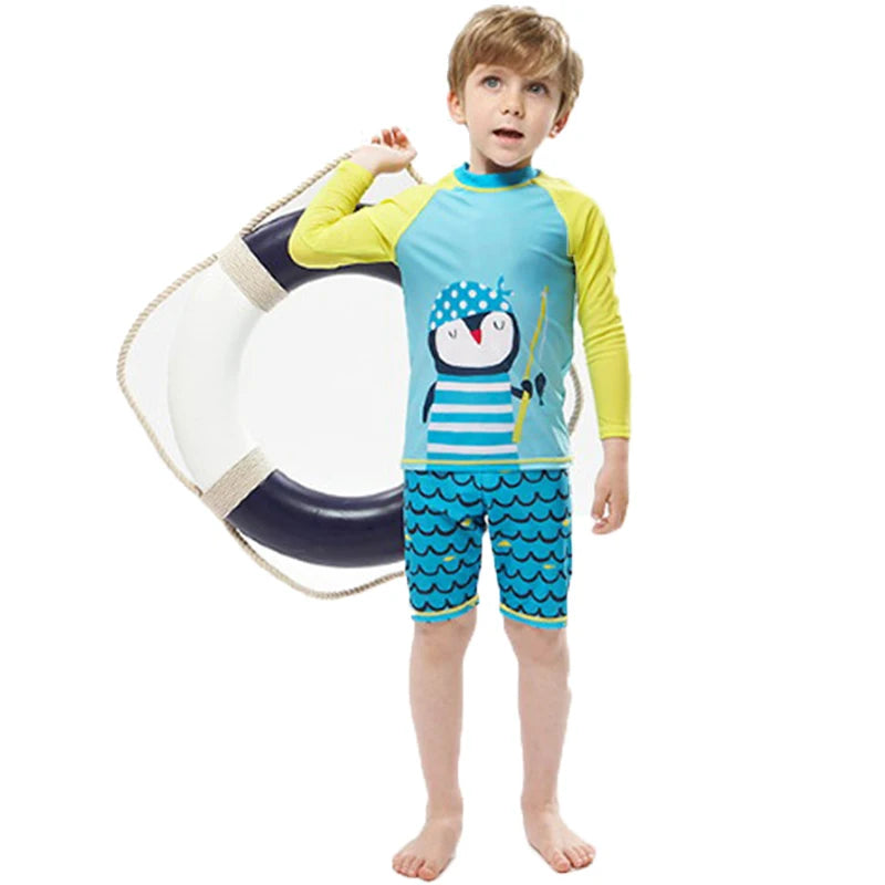 2025 Boys Swim Wear Two Pieces Set 3 to 4 5 6 7 8 9 10 11 12 Years Toddler Shark Print Infantil Long Sleeve Kids Swimming Suits