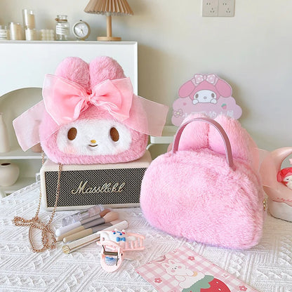 Sanrio My Melody Cosmetic Bag Lovely Plush Bag Handbag Large Capacity Coin Purse Cosmetic Storage Bag Messenger Bag Gifts Girl