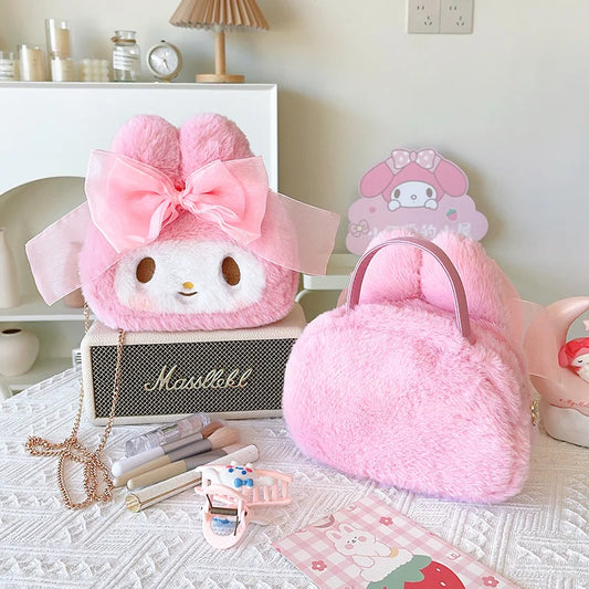 Sanrio My Melody Cosmetic Bag Lovely Plush Bag Handbag Large Capacity Coin Purse Cosmetic Storage Bag Messenger Bag Gifts Girl