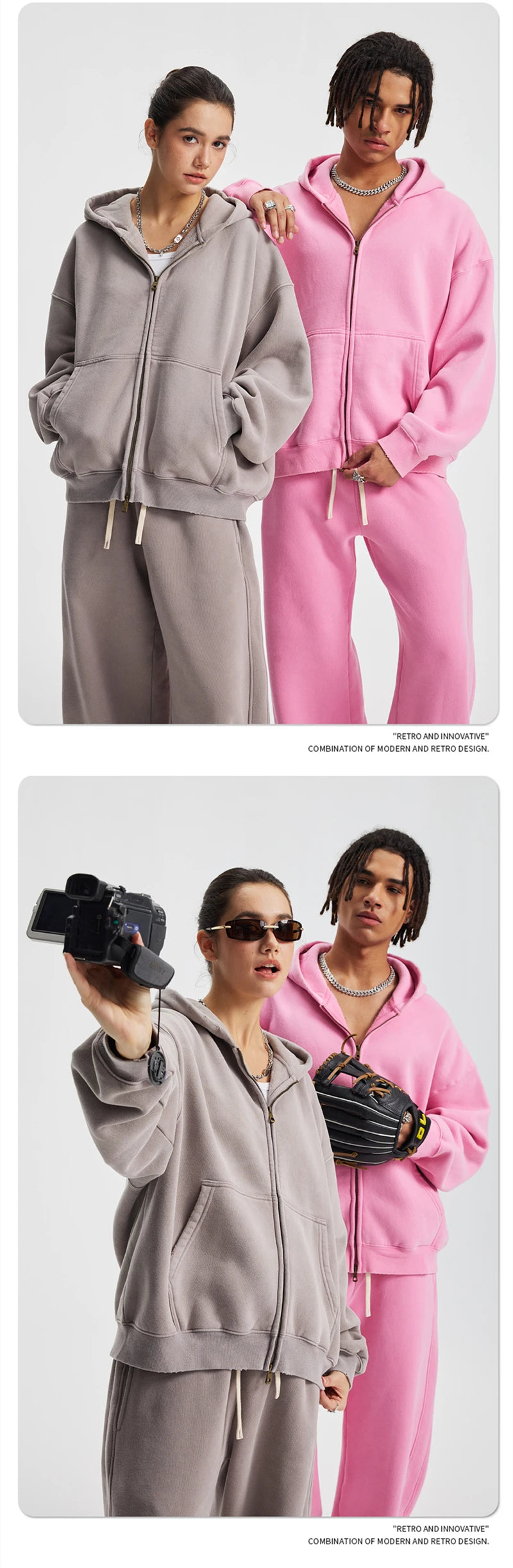 ZODF New 2025 Winter Man's Fleece Zipper Hoodies Unisex Retro 370gsm Loose Boxy Batik Washed Hooded Coats Sweatshirts HY1164