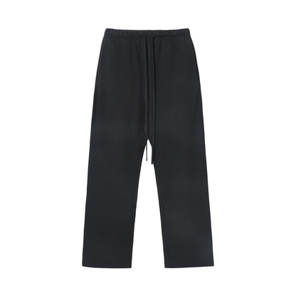 ZODF Fashion 2024 Men Loose Straight Pants Unisex 365gsm Retro Comfortable Sport Solid Drawstring Trousers HY0588