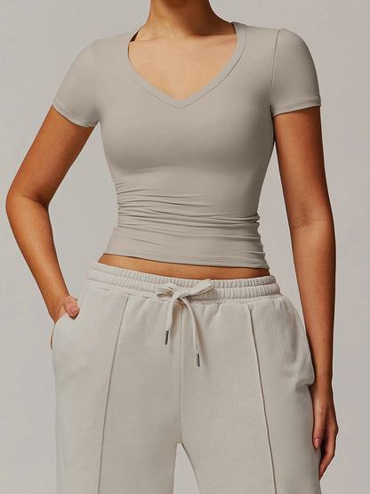 Women’s Gym Running Short Sleeve T-Shirt with Integrated Fitness Bra Yoga Sportswear Vest Top
