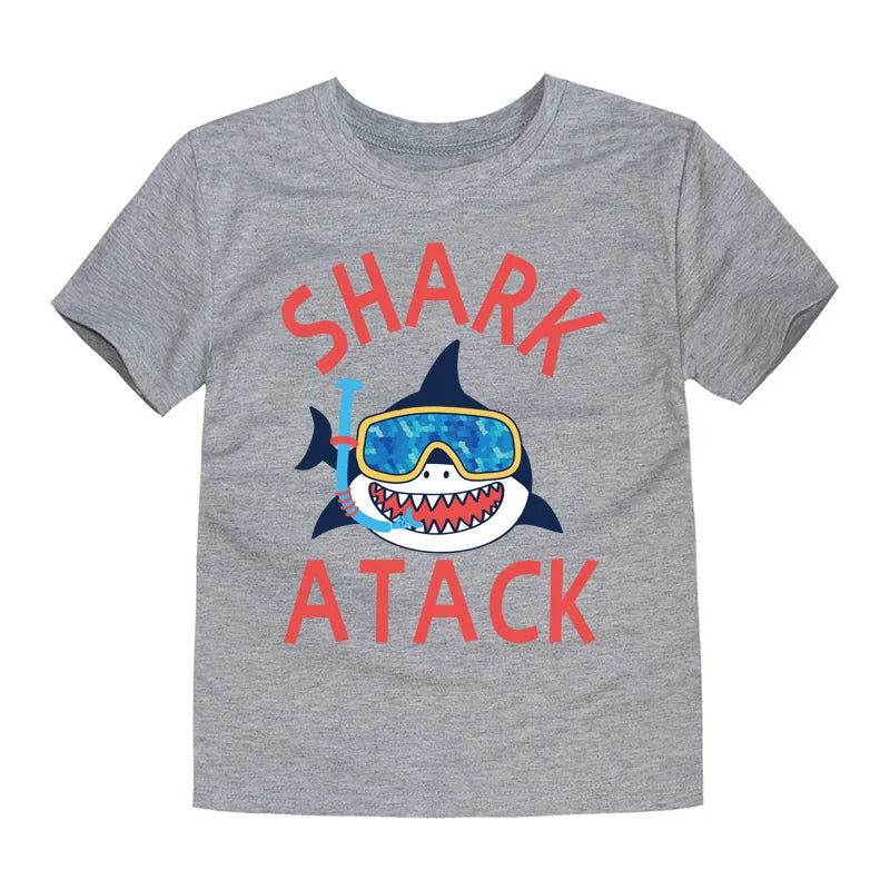 Boys Clothes Cotton Kids Toddlers 2 to 3 4 5 6 7 8 9 10 11 12 Years Dark Blue Shirt Short Shark Tops Designer Children Clothing