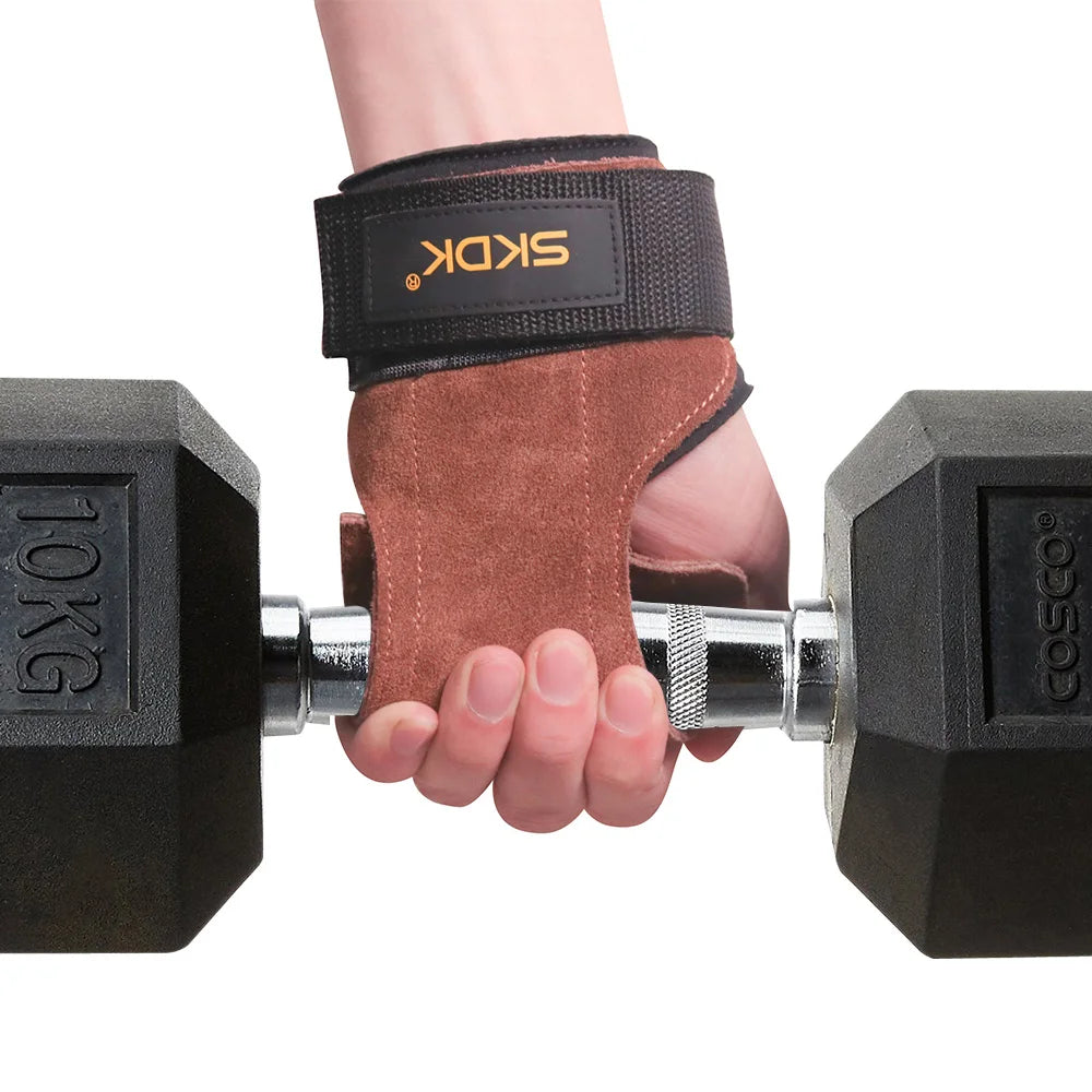 The Codex Cowhide Gym Grips with Wrist Wraps for Men and Women – Weightlifting Fitness Workout Palm Guards