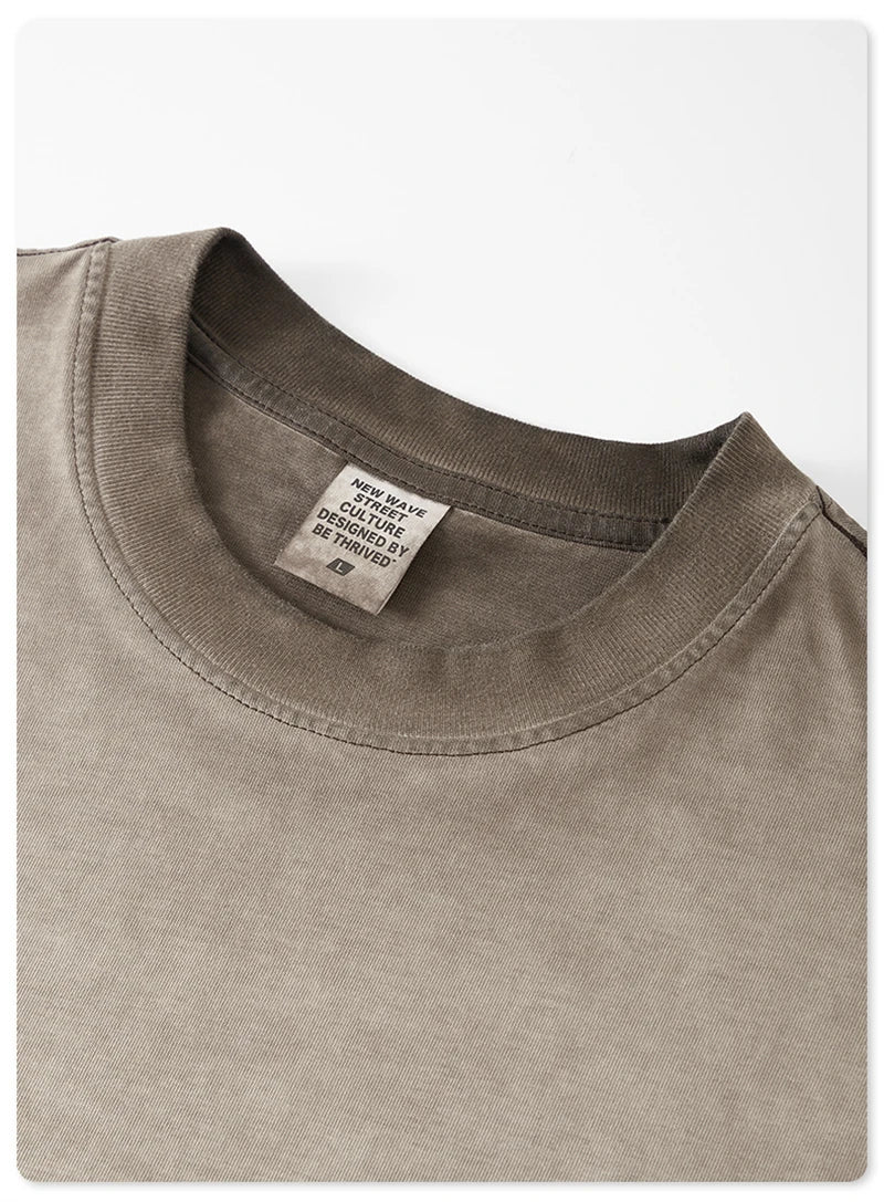 ZODF 2023 Men's Summer 255G Wash Gradient Fried Cotton T Shirt Round Neck Short Sleeve American Retro Loose T-Shirt HY0547