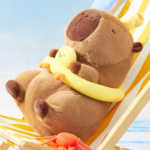Large 40-60cm Capybara Plush Toy with Duck Swim Ring Cute Kawaii Stuffed Animal Soft Birthday Xmas Gift - Brown / 40cm