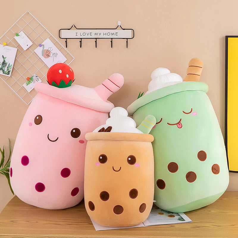 Bubble Tea Boba Plushie Kawaii Room Decor Plush Toy Stuffed Ice Cream Food Milk Tea Soft Hug Cushion Birthday Gift for Kids