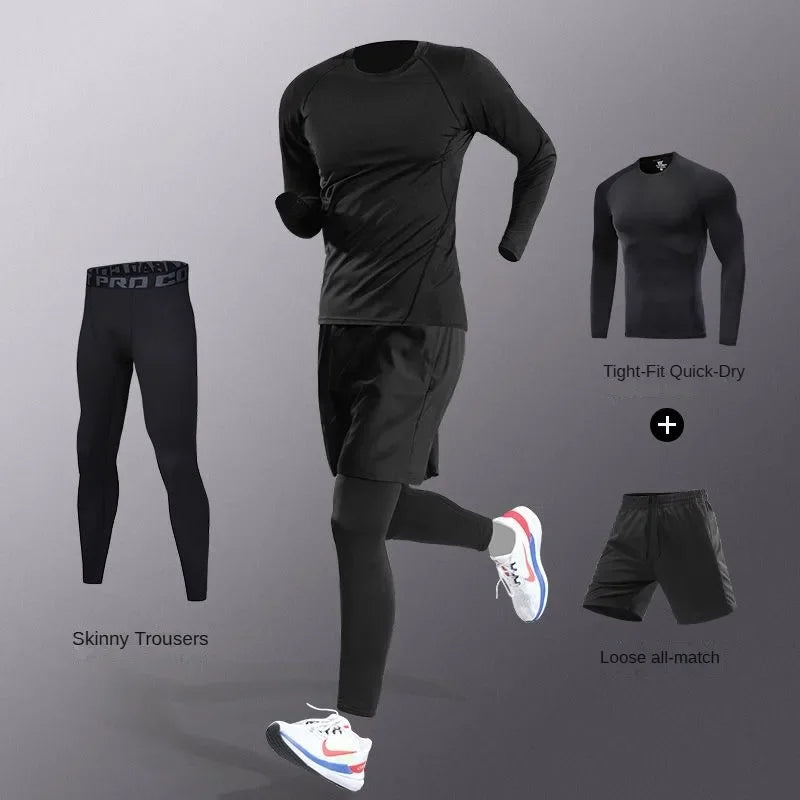 3-7pcs Men’s Ice Fiber Quick-Dry Running Fitness Tracksuit Full Set for Marathon Training Cycling Jogging Gym