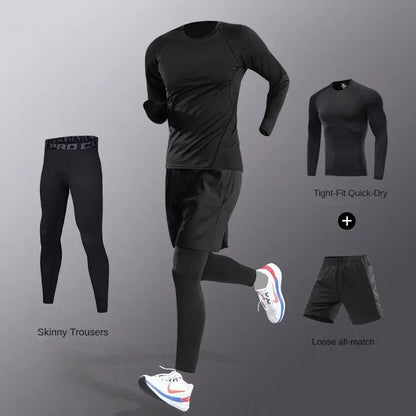 3-7pcs Men’s Ice Fiber Quick-Dry Running Fitness Tracksuit Full Set for Marathon Training Cycling Jogging Gym