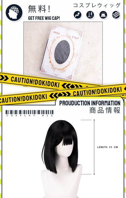 IN STOCK SUA Wig Anime Cosplay Wig Alien Stage DokiDoki Women 35cm Black Short Hair Ear Clips Heat Resiatant Hair Free Wig Cap