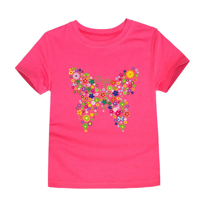 Child Kids Tshirts for Girls Clothes 2024 New Summer Pink Red Blue Luxury Toddler Girl T Shirt Kawaii Unicorn Flower Korean Tees