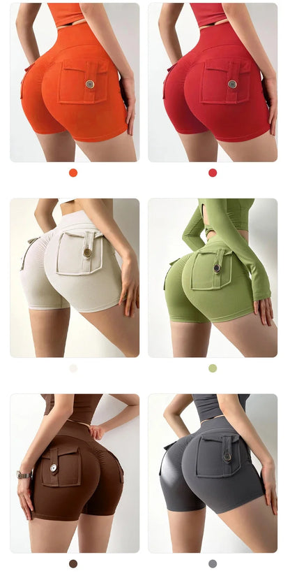 High Waist Yoga Shorts for Women with Pockets Scrunched Butt Push Up Gym Leggings Sexy Fitness Running Tights