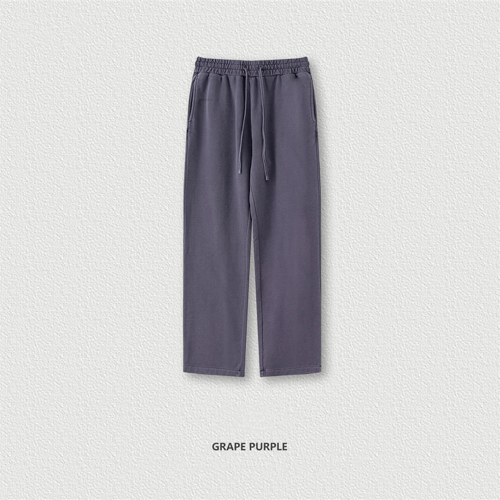 ZODF Retro Men Autumn Washed 380gsm Cotton Unisex High Street Oversized Solid Sport Straight Pants HY0885