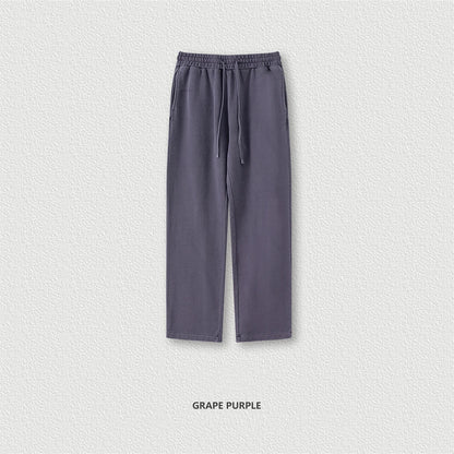 ZODF Retro Men Autumn Washed 380gsm Cotton Unisex High Street Oversized Solid Sport Straight Pants HY0885