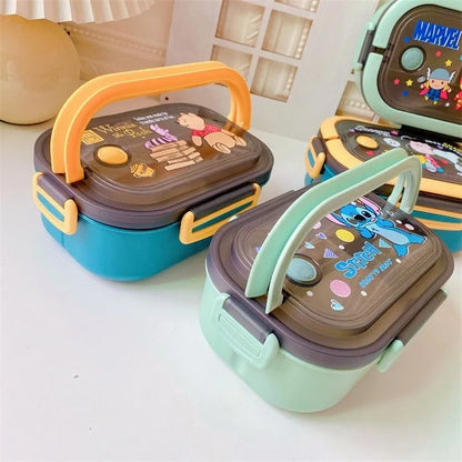 Disney Stitch Cartoon Portable Lunch Box Child Student Hermetic Bento Box Office Portable Double Layer Lunch Box High Capacity