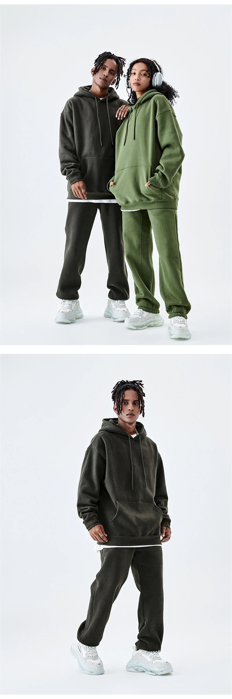 ZODF Casual Winter Men 350gsm Fleece Hoodie Unisex Loose Warm Solid Hooded Sweatshirt Pullover 18 Colors HY0728