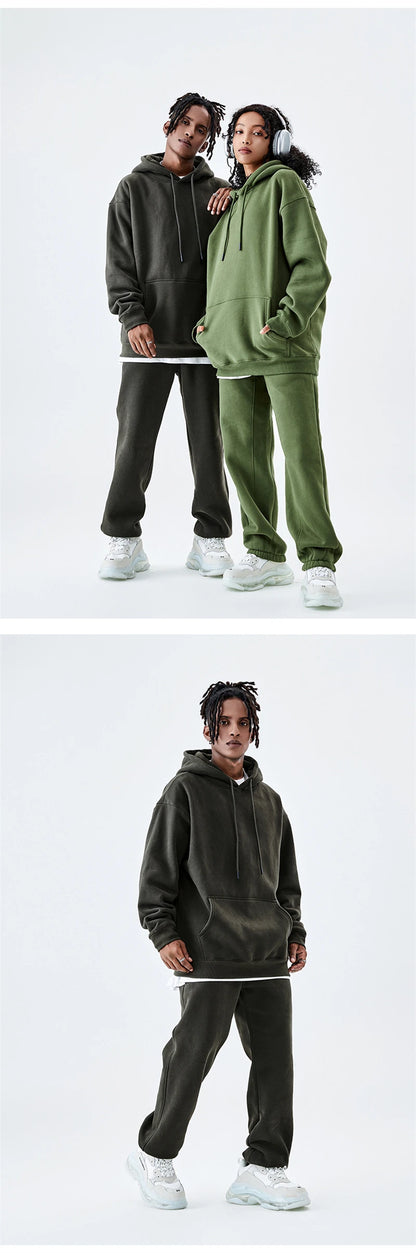ZODF Casual Winter Men 350gsm Fleece Hoodie Unisex Loose Warm Solid Hooded Sweatshirt Pullover 18 Colors HY0728