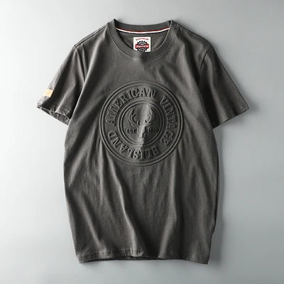 Summer American Retro Short-sleeved O-neck 3D Letter Printed T-shirt Men's Fashion Simple 100% Cotton Washed Casual Sport Tops