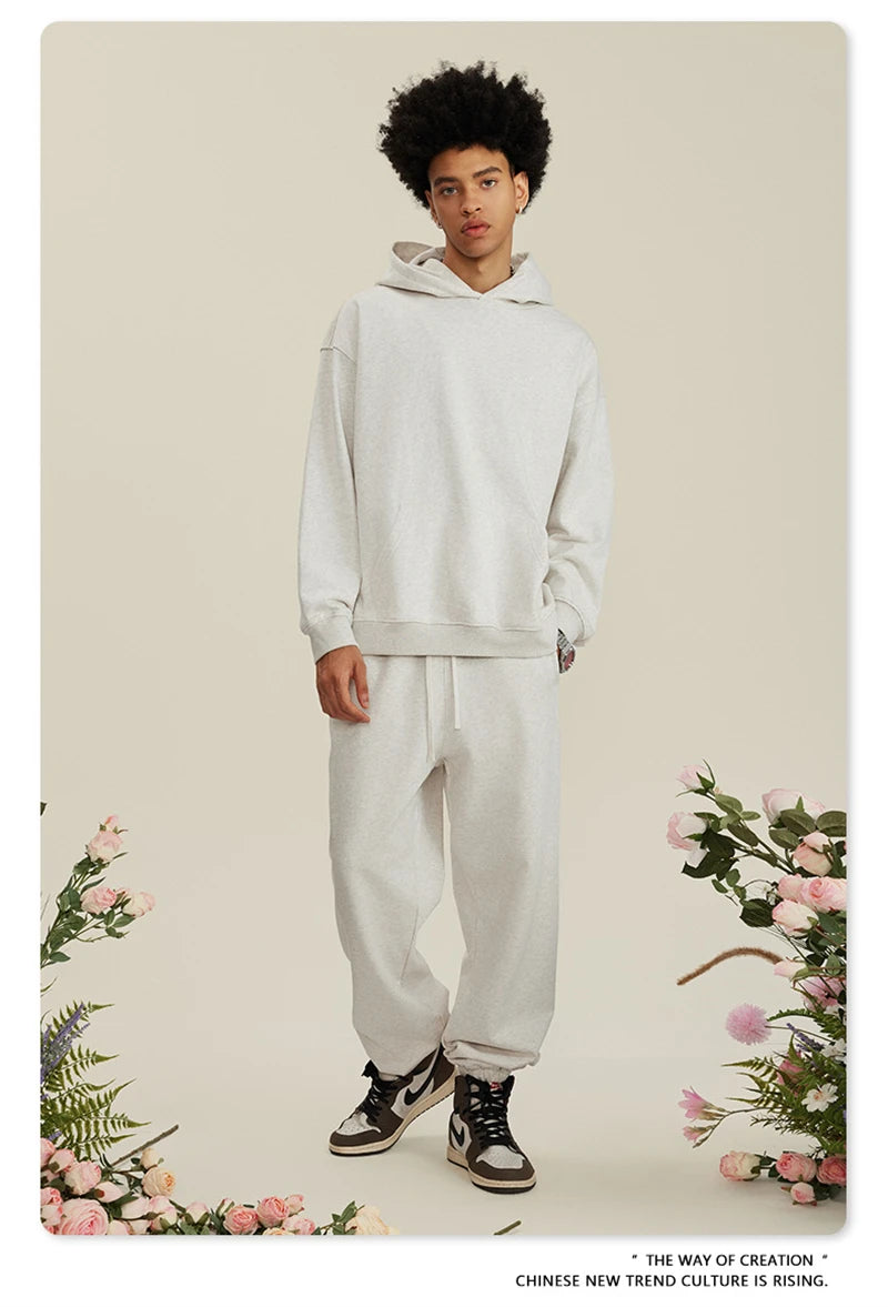 ZODF New Winter 440gsm Terry Hooded Hoodies For Men Retro Unisex Couple Loose Oversized Solid Pullovers Streetwears HY0664