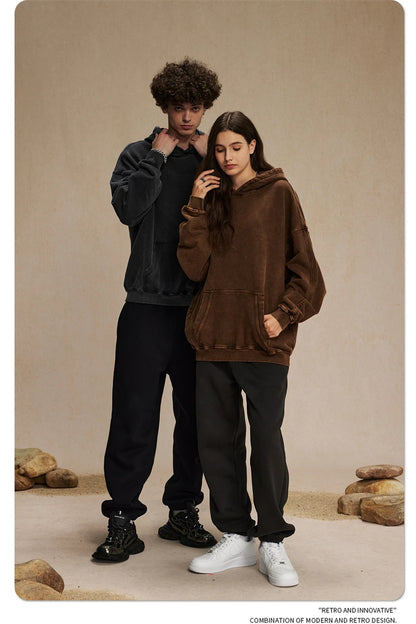 ZODF Vintage Batik Washed 420gsm Cotton Hoodies For Men Unisex Heavyweight Loose Hip Hop Hooded Sweatshirts Pullovers HY0696