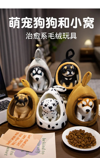 Cute Lifelike Husky & Akita Ultra-Soft Plush Stuffed Toys With A Tiny Cozy Dog Bed Cloth Dolls  Pet Lovers And Plush Collectors