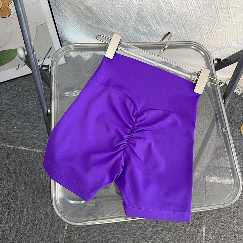 Women Sports High Waist Yoga Legging Shorts Squat Proof Quick Dry Fitness Workout Gym Cycling Tight - Purple / L