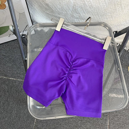 Women Sports High Waist Yoga Legging Shorts Squat Proof Quick Dry Fitness Workout Gym Cycling Tight - Purple / L