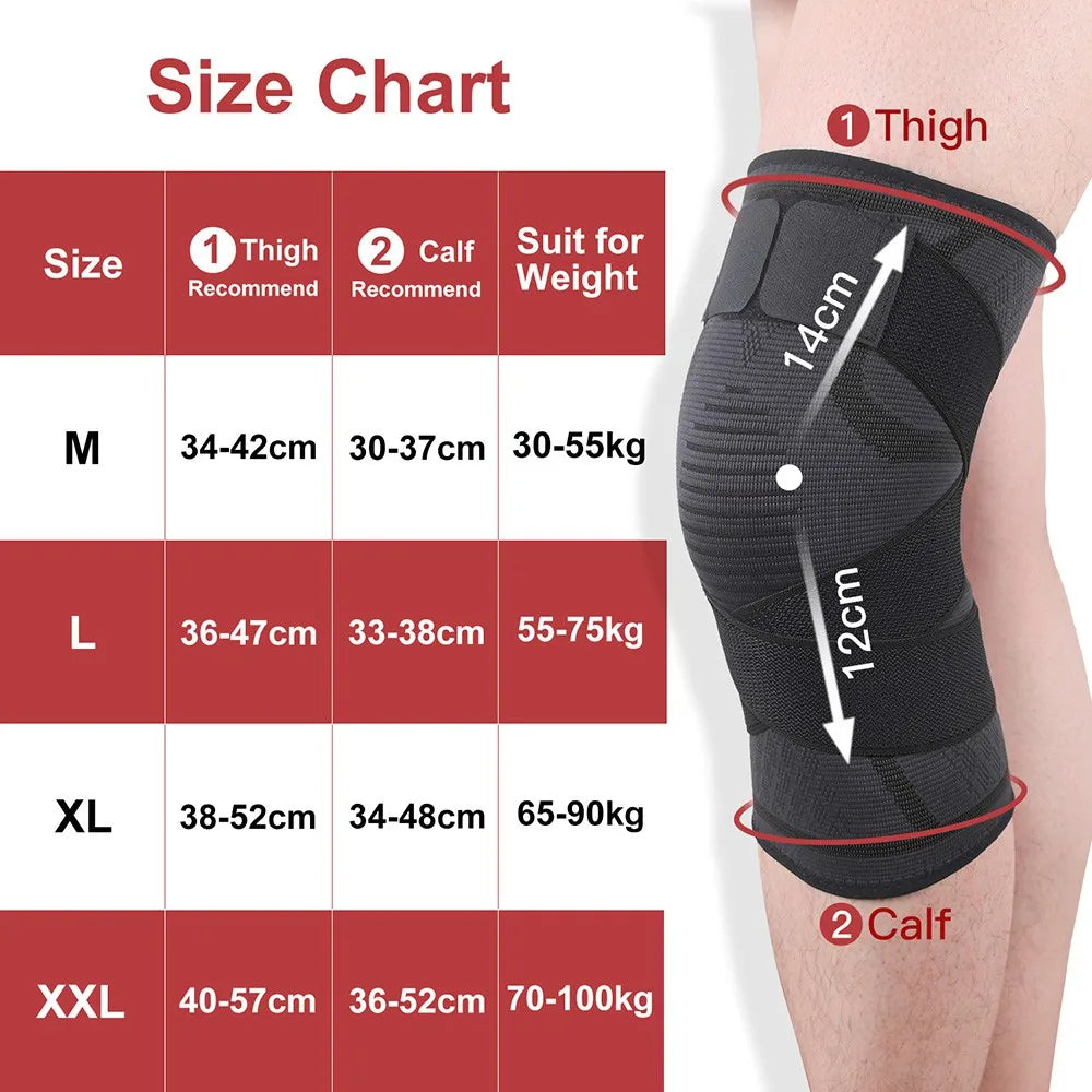 1pc Dual-Purpose Pressurized Knee Pad with Detachable Strap for Fitness Running and Pain Relief - black / L