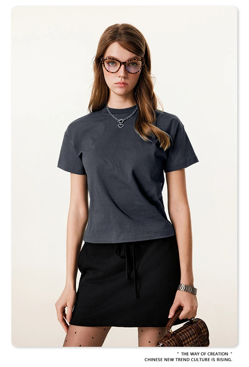 ZODF Women 2025 Summer 255gsm Cotton T-Shirts Hotsweet Girls Casual Solid Comfortable Sport T Shirt Brand Tops HY0978