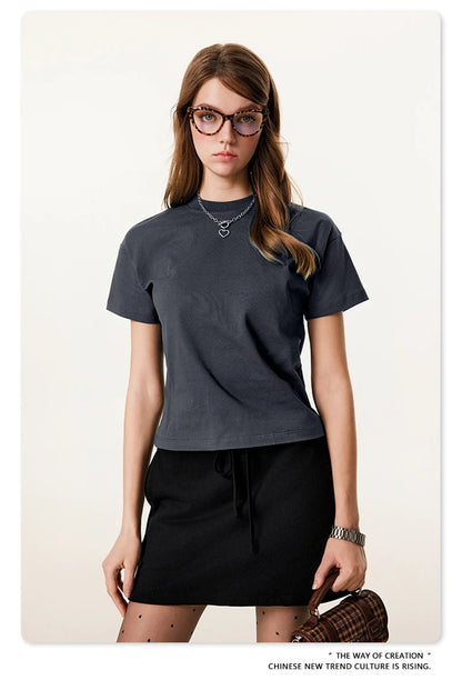 ZODF Women 2025 Summer 255gsm Cotton T-Shirts Hotsweet Girls Casual Solid Comfortable Sport T Shirt Brand Tops HY0978