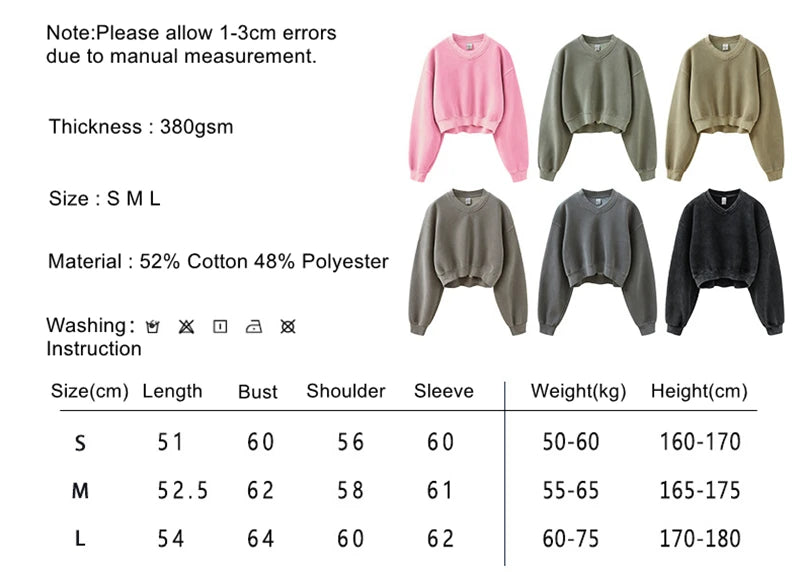 ZODF Winter Women Short Fleece Cropped Sweatshirts Girls Female Hip Hop Loose 400gsm V-Neck Pullovers Brand Tops HY0437