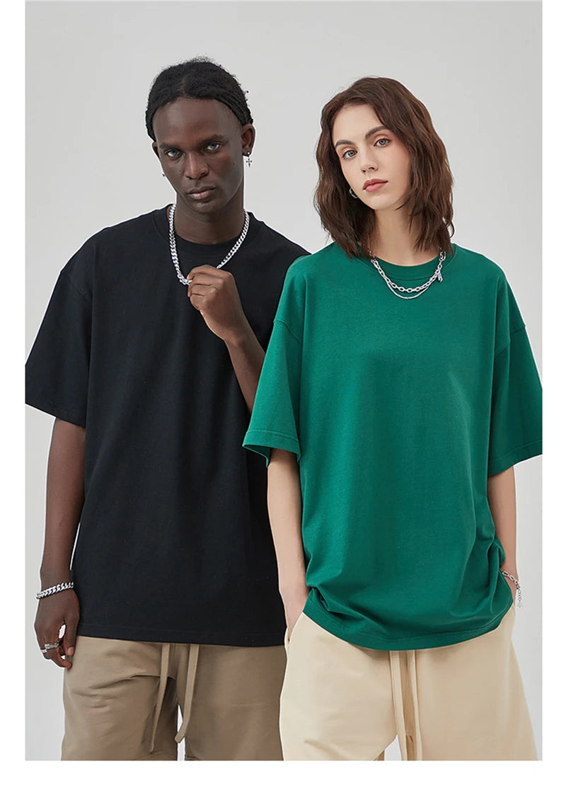 ZODF New Summer Men 275gsm Cotton T Shirts Unisex Women High Street Oversized FG Noshrink Solid T-Shirt Streetwears HY0152