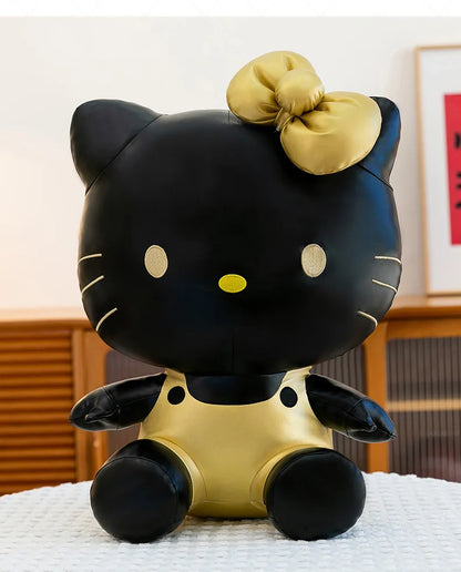 Cute Hello Kitty Plush Toy Black Gold Leather Cute Stuffed Animal Doll Kids Birthday Xmas Gift for Girls Plushie Pillow Present