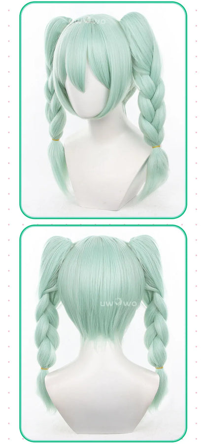 UWOWO V Singerr Mikku Cute Bunny Women Cosplay Wig With Ponytails Light Green Hair 45CM